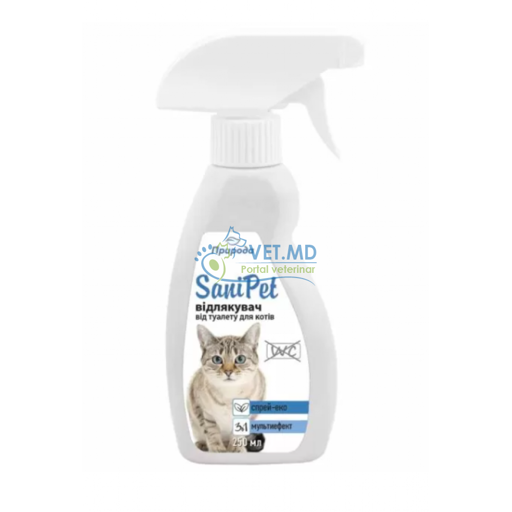 SaniPet Spray pentru protectia locurilor nedestinate toaletei pisicilor 250 ml.